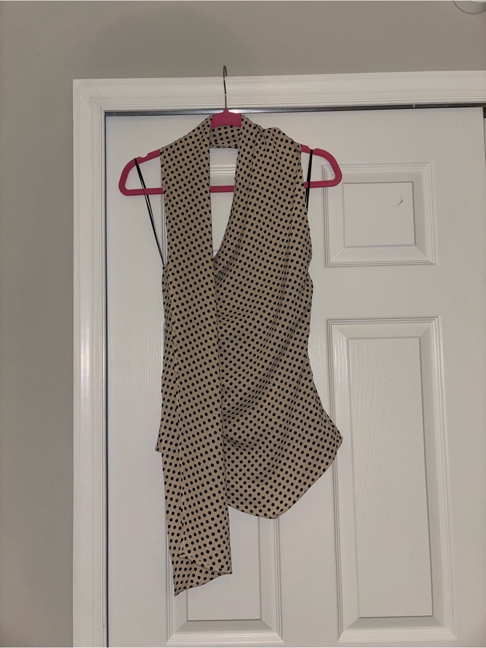 H&M Beige Sleeveless Polka Dot Tie-Neck Blouse